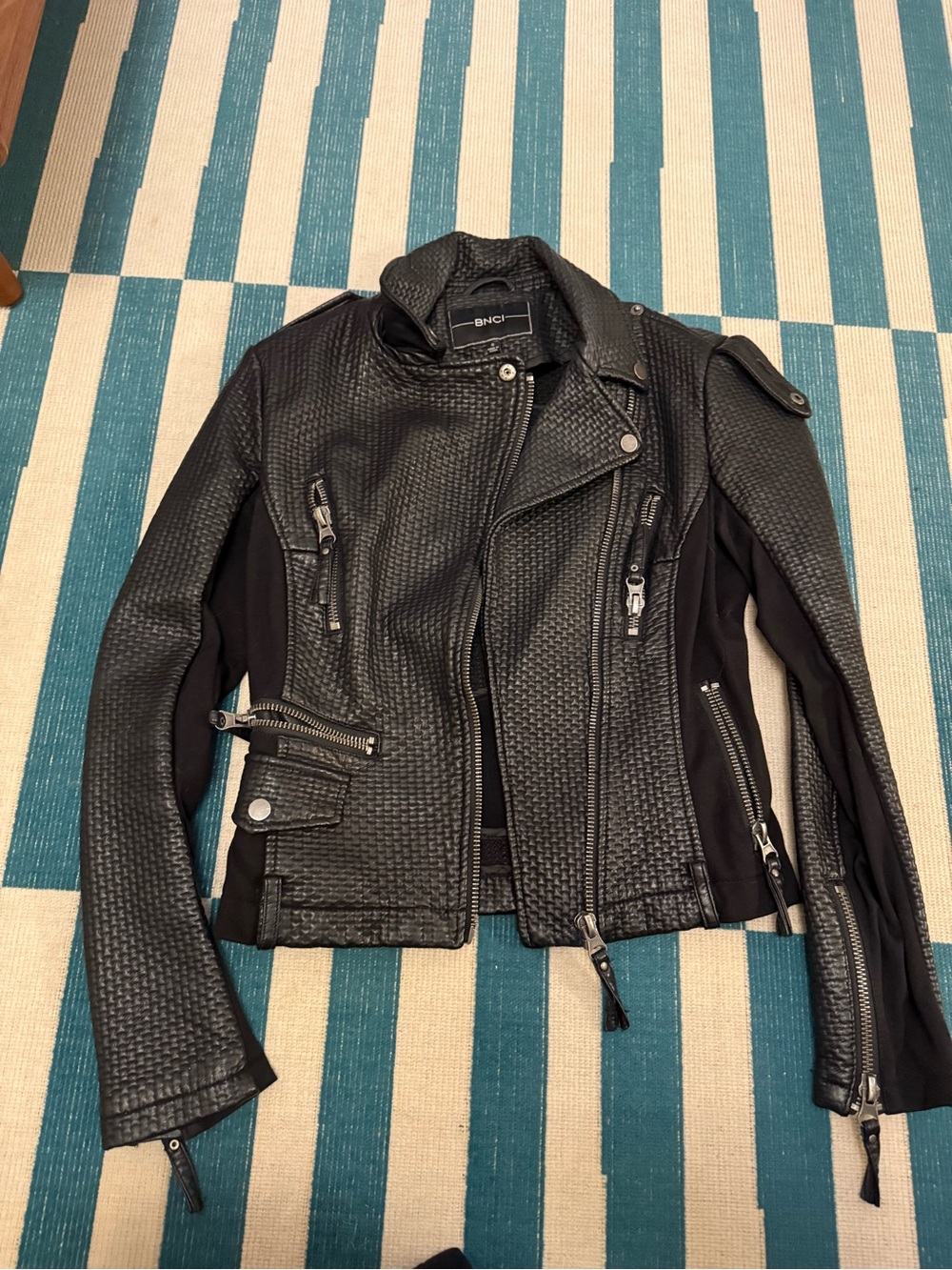 BNCI Women's Black Textured Moto Leather Jacket